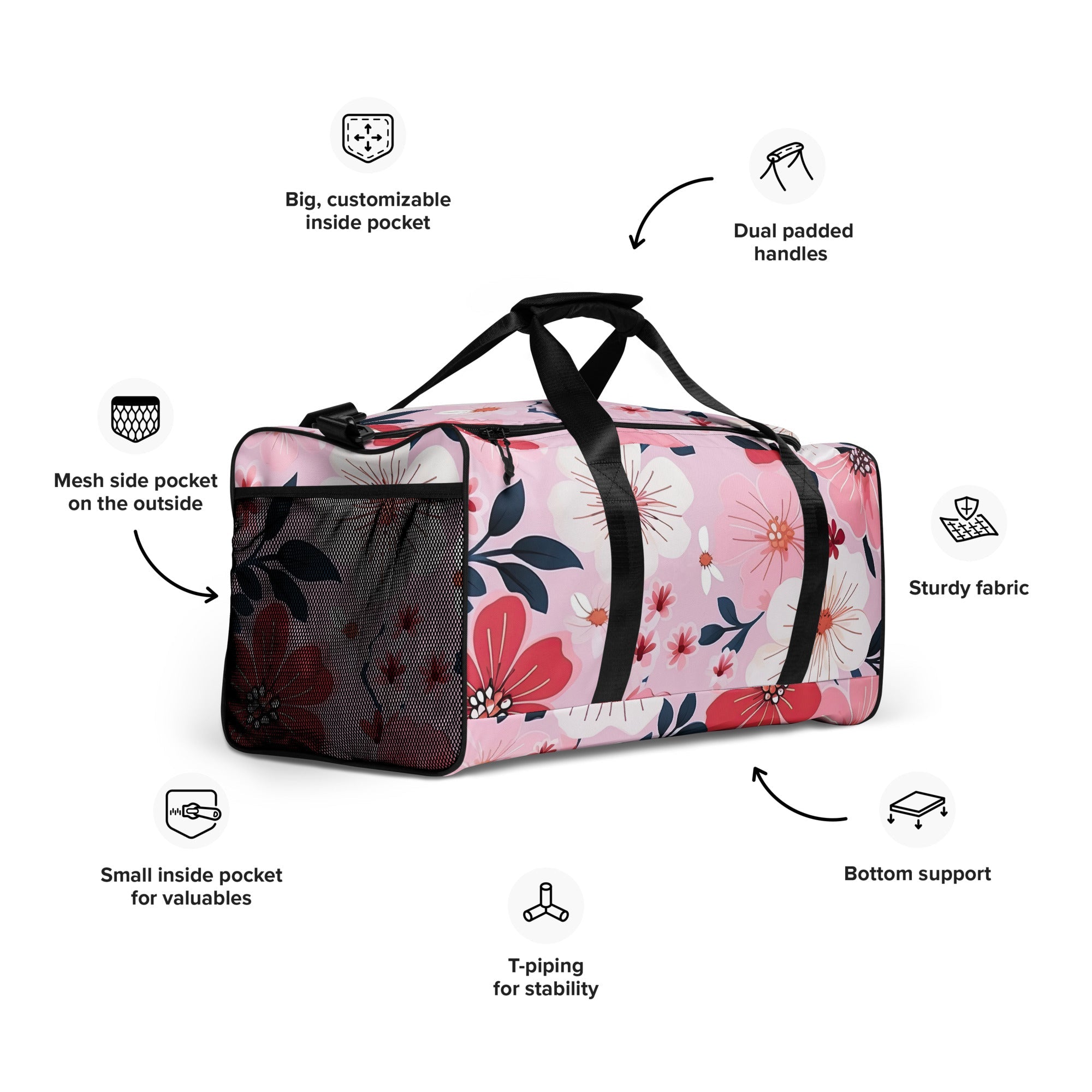 Floral Duffle Bag, Flower Lover Gym Bag, Botanical Travel Bag, Flower Enthusiast Bag, Blossom Duffle, Lovely Bloom Carryall, Spring Inspired Luggage