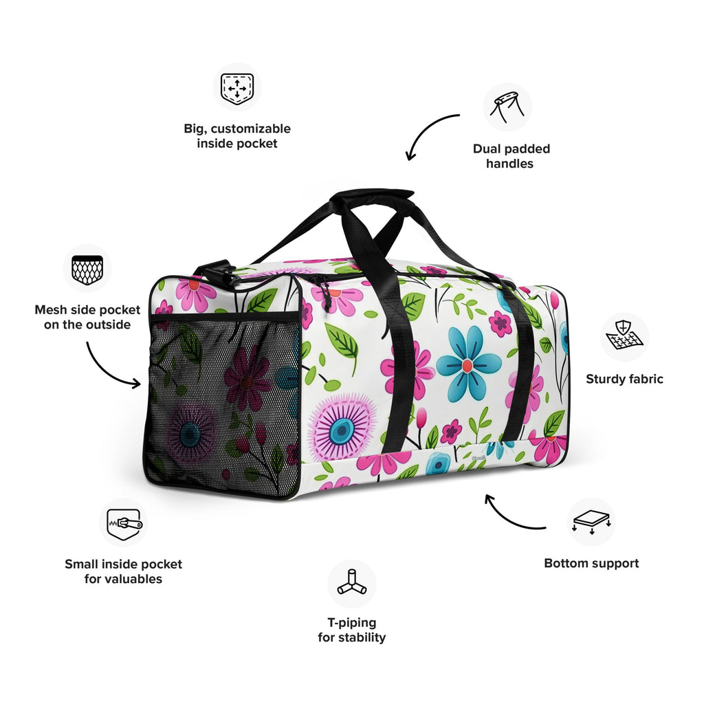 Floral Duffle Bag, Flower Lover Gym Bag, Botanical Travel Bag, Flower Enthusiast Bag, Blossom Duffle, Lovely Bloom Carryall, Spring Inspired Luggage