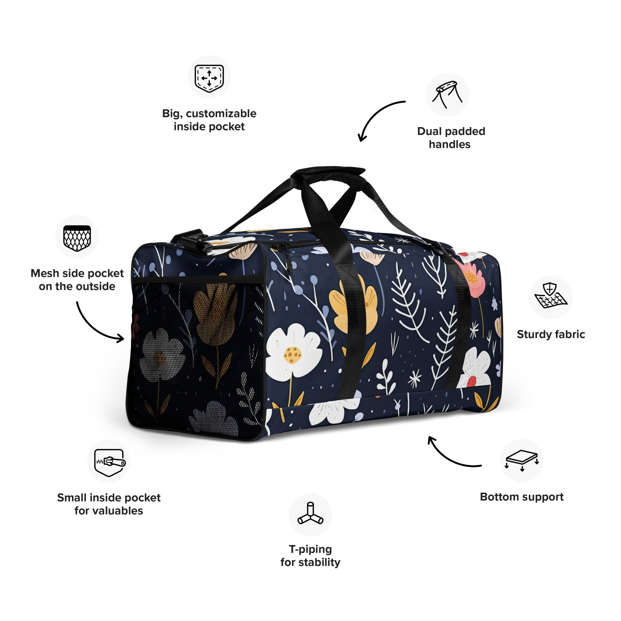 Floral Duffle Bag, Flower Lover Gym Bag, Botanical Travel Bag, Flower Enthusiast Bag, Blossom Duffle, Lovely Bloom Carryall, Spring Inspired Luggage