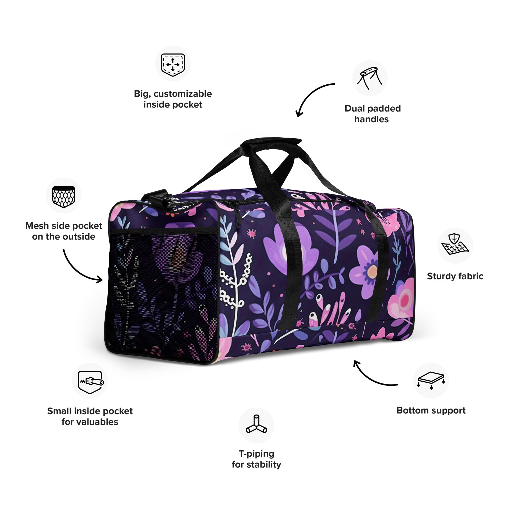 Floral Duffle Bag, Flower Lover Gym Bag, Botanical Travel Bag, Flower Enthusiast Bag, Blossom Duffle, Lovely Bloom Carryall, Spring Inspired Luggage