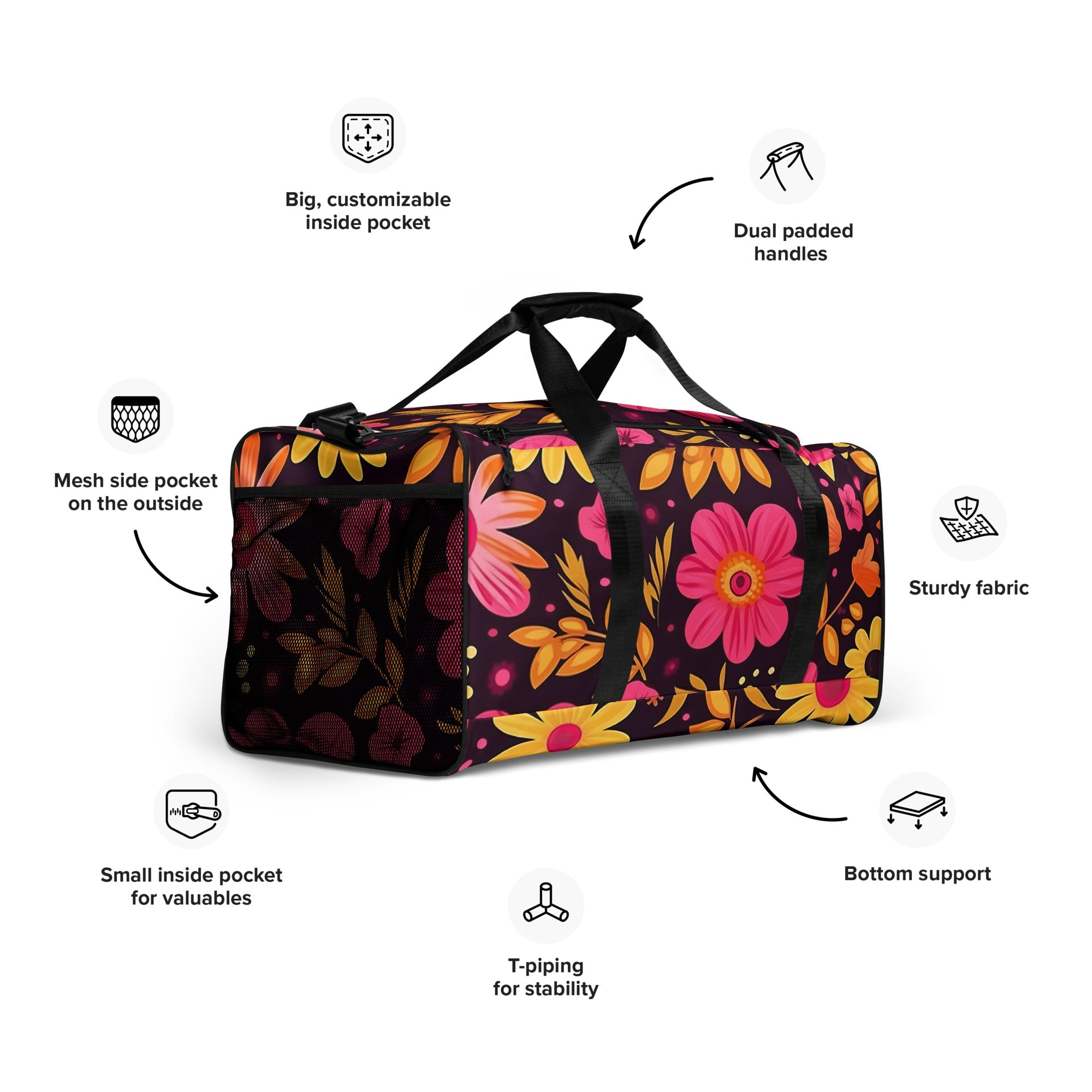 Floral Duffle Bag, Flower Lover Gym Bag, Botanical Travel Bag, Flower Enthusiast Bag, Blossom Duffle, Lovely Bloom Carryall, Spring Inspired Luggage