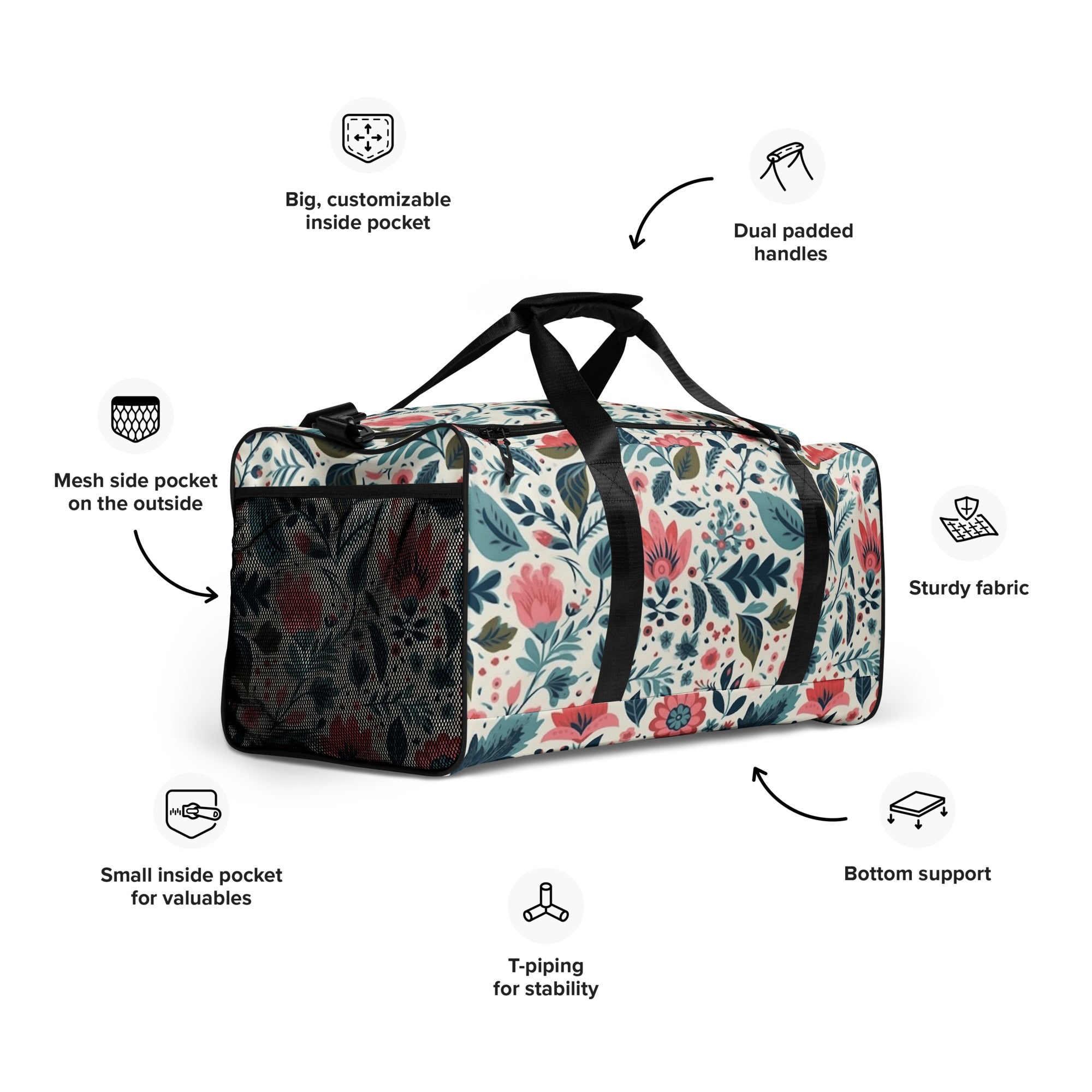 Floral Duffle Bag, Flower Lover Gym Bag, Botanical Travel Bag, Flower Enthusiast Bag, Blossom Duffle, Lovely Bloom Carryall, Spring Inspired Luggage