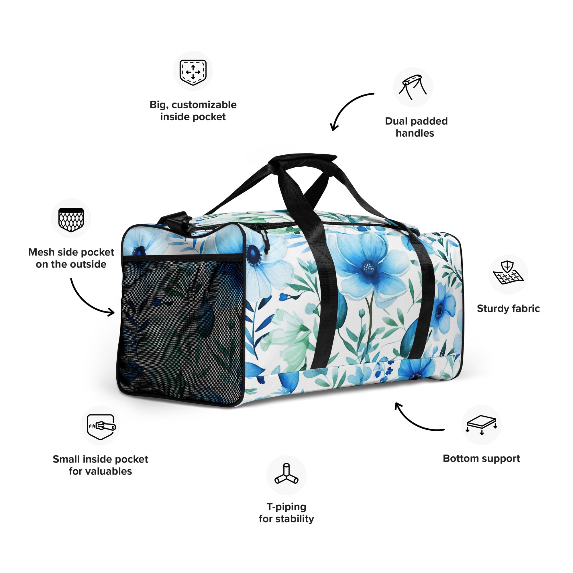 Floral Duffle Bag, Flower Lover Gym Bag, Botanical Travel Bag, Flower Enthusiast Bag, Blossom Duffle, Lovely Bloom Carryall, Spring Inspired Luggage