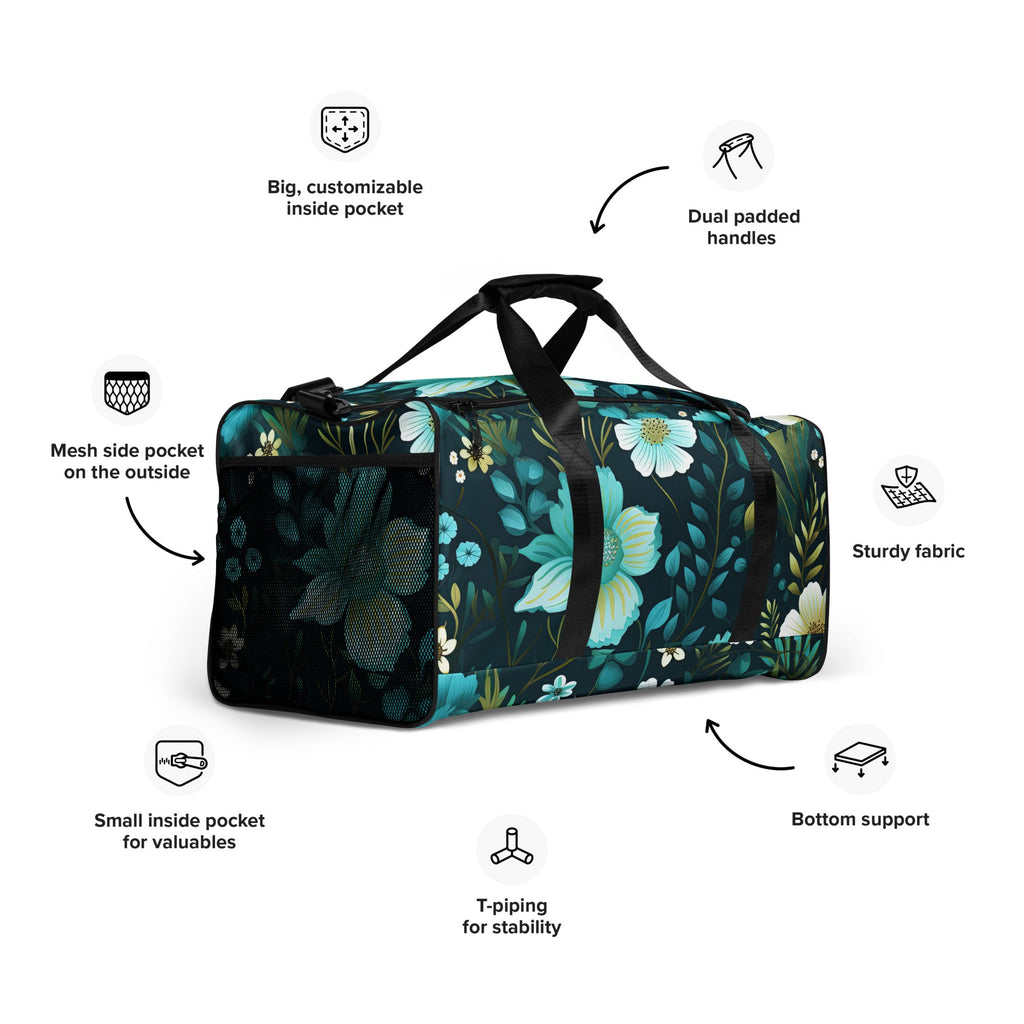 Floral Duffle Bag, Flower Lover Gym Bag, Botanical Travel Bag, Flower Enthusiast Bag, Blossom Duffle, Lovely Bloom Carryall, Spring Inspired Luggage