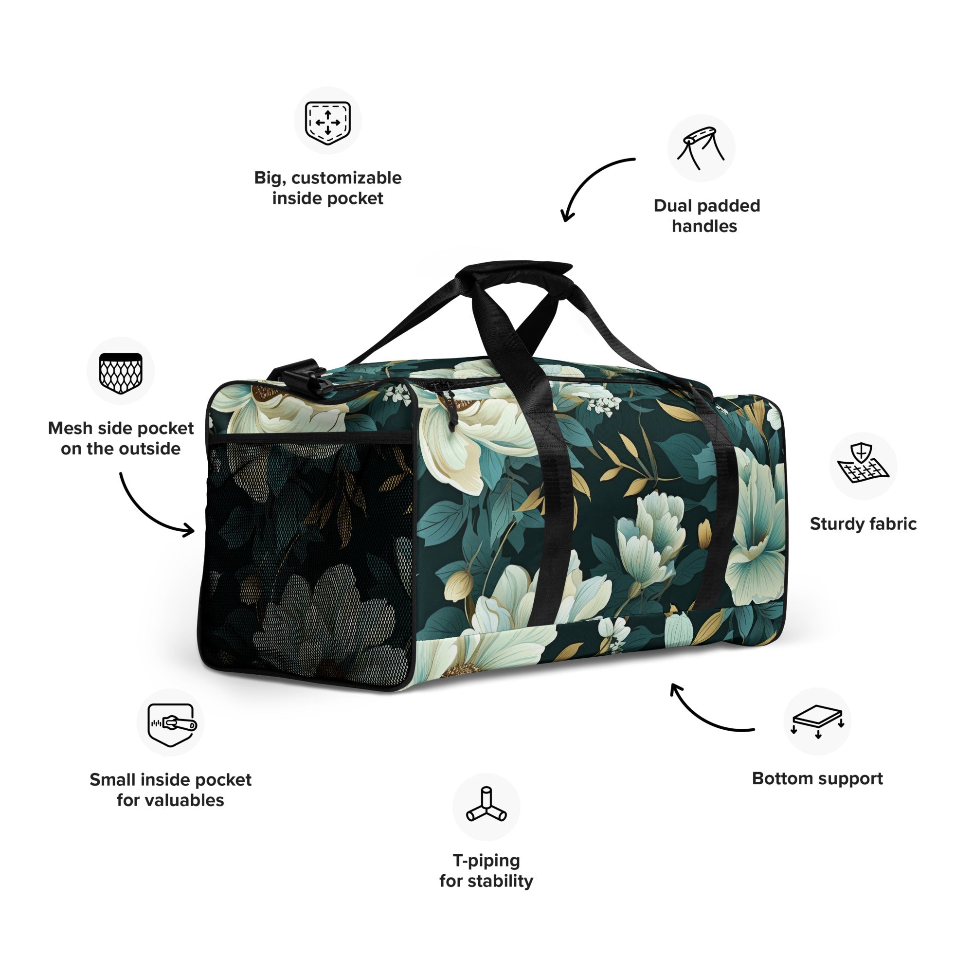 Floral Duffle Bag, Flower Lover Gym Bag, Botanical Travel Bag, Flower Enthusiast Bag, Blossom Duffle, Lovely Bloom Carryall, Spring Inspired Luggage