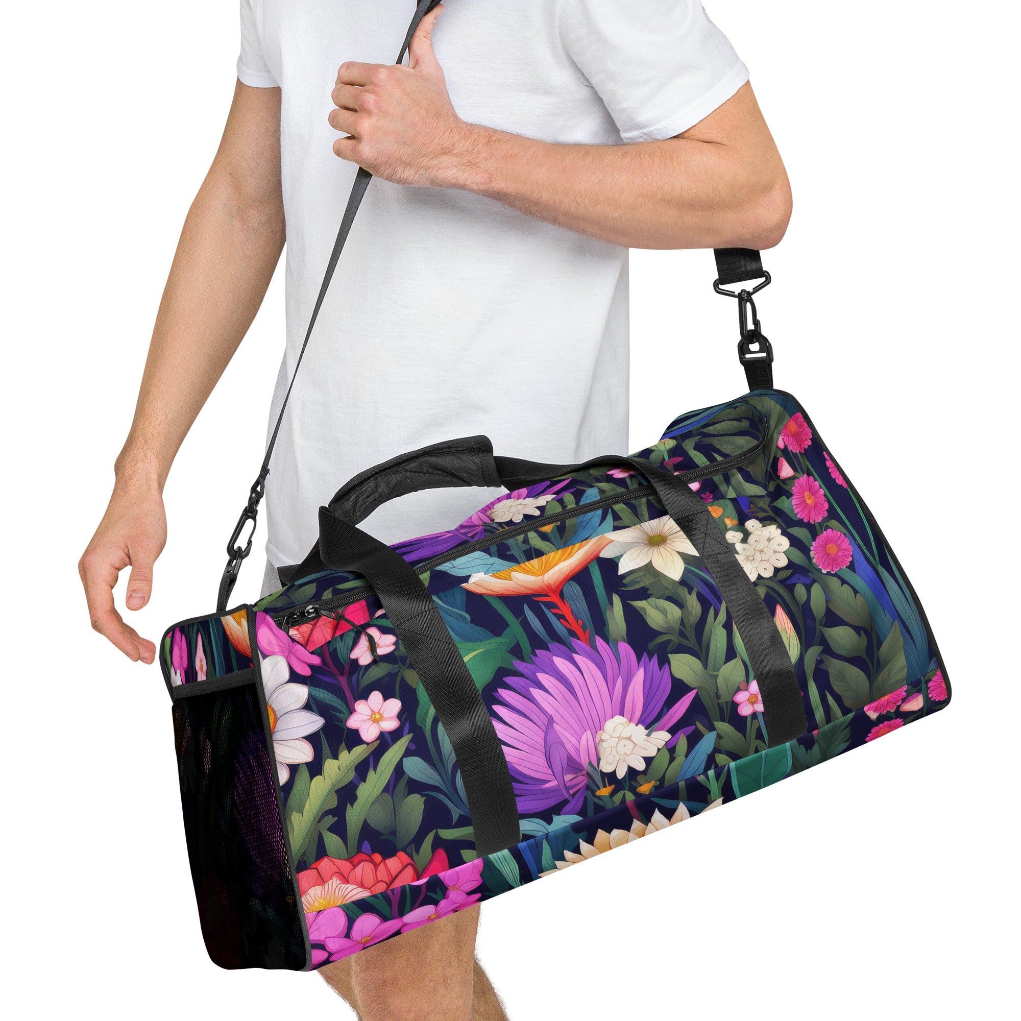 Floral Duffle Bag, Flower Lover Gym Bag, Botanical Travel Bag, Flower Enthusiast Bag, Blossom Duffle, Lovely Bloom Carryall, Spring Inspired Luggage