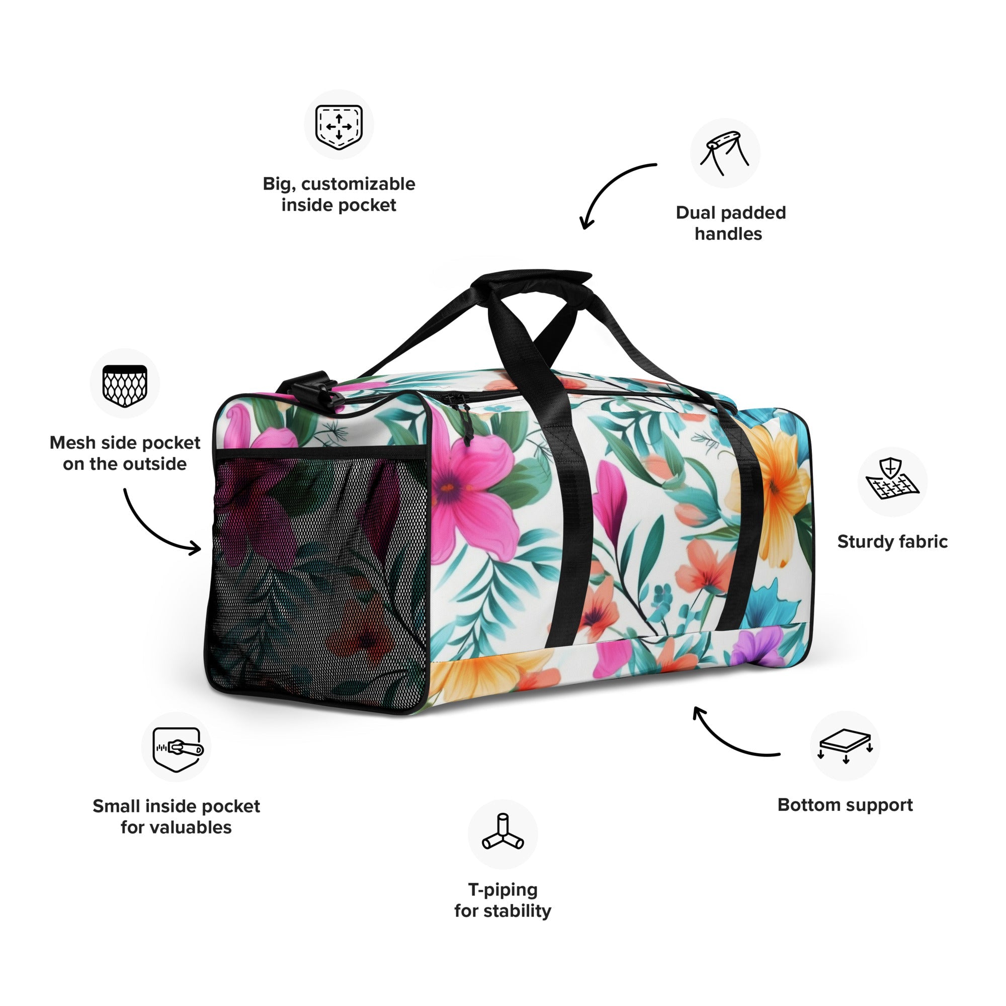 Floral Duffle Bag, Flower Lover Gym Bag, Botanical Travel Bag, Flower Enthusiast Bag, Blossom Duffle, Lovely Bloom Carryall, Spring Inspired Luggage