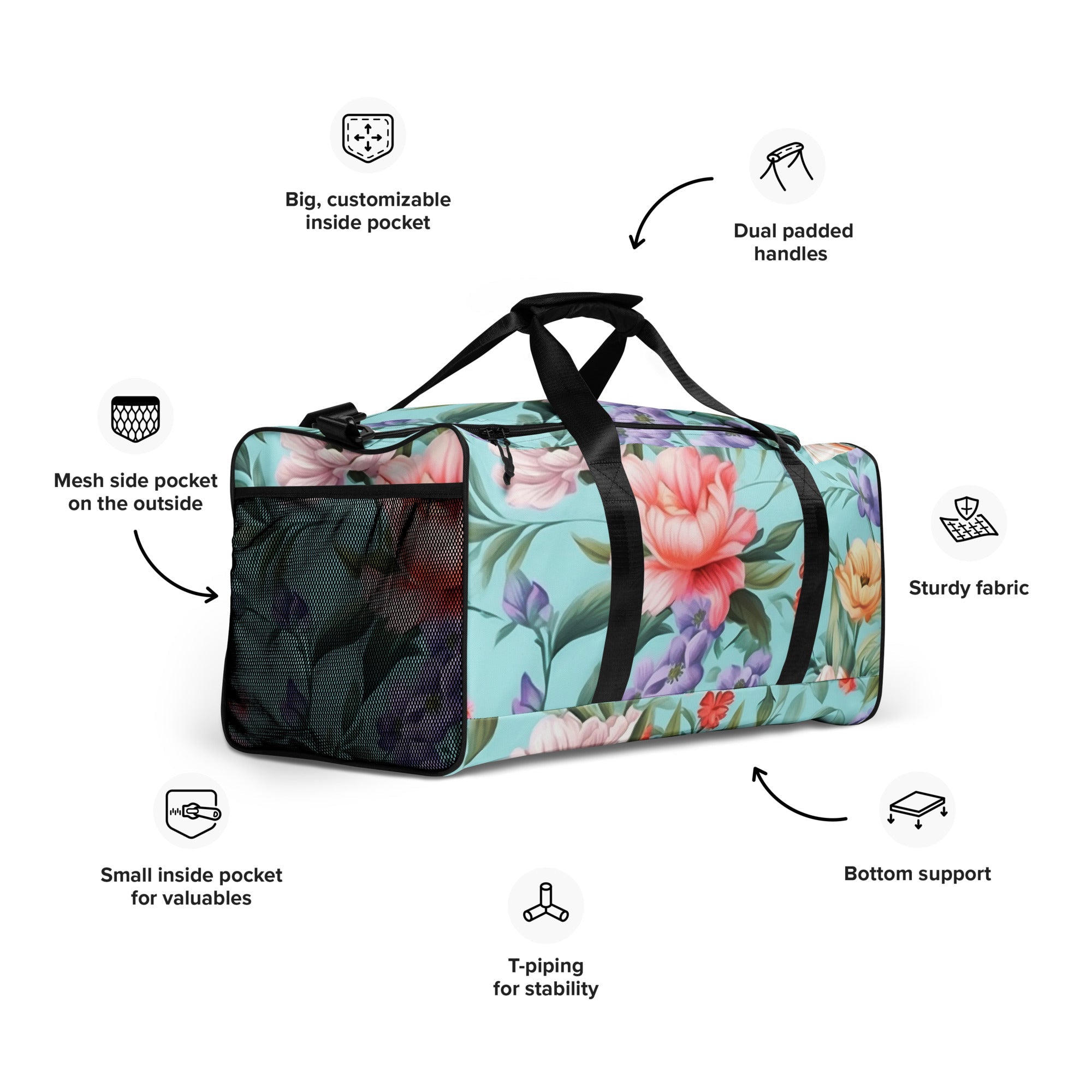 Floral Duffle Bag, Flower Lover Gym Bag, Botanical Travel Bag, Flower Enthusiast Bag, Blossom Duffle, Lovely Bloom Carryall, Spring Inspired Luggage