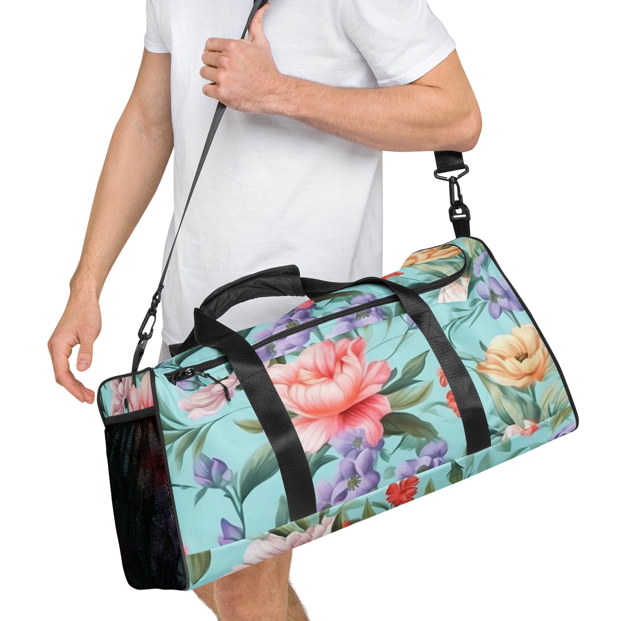 Floral Duffle Bag, Flower Lover Gym Bag, Botanical Travel Bag, Flower Enthusiast Bag, Blossom Duffle, Lovely Bloom Carryall, Spring Inspired Luggage