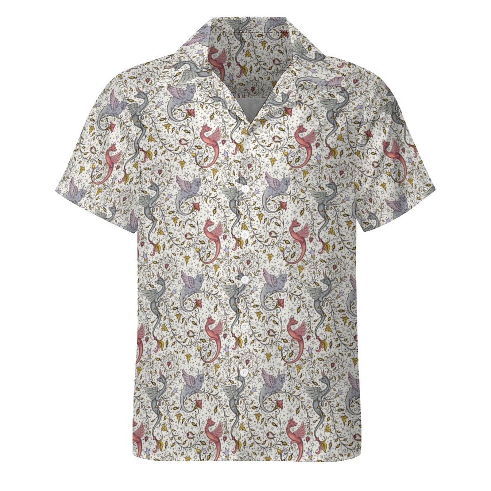 Cool Dad Collection: Men’s Multicolor Phoenix Short Sleeve Button Down Shirt with Cuban Collar