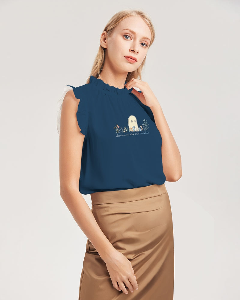 Invisible Ghost Series Women's All-Over Print Ruffle Sleeve Top