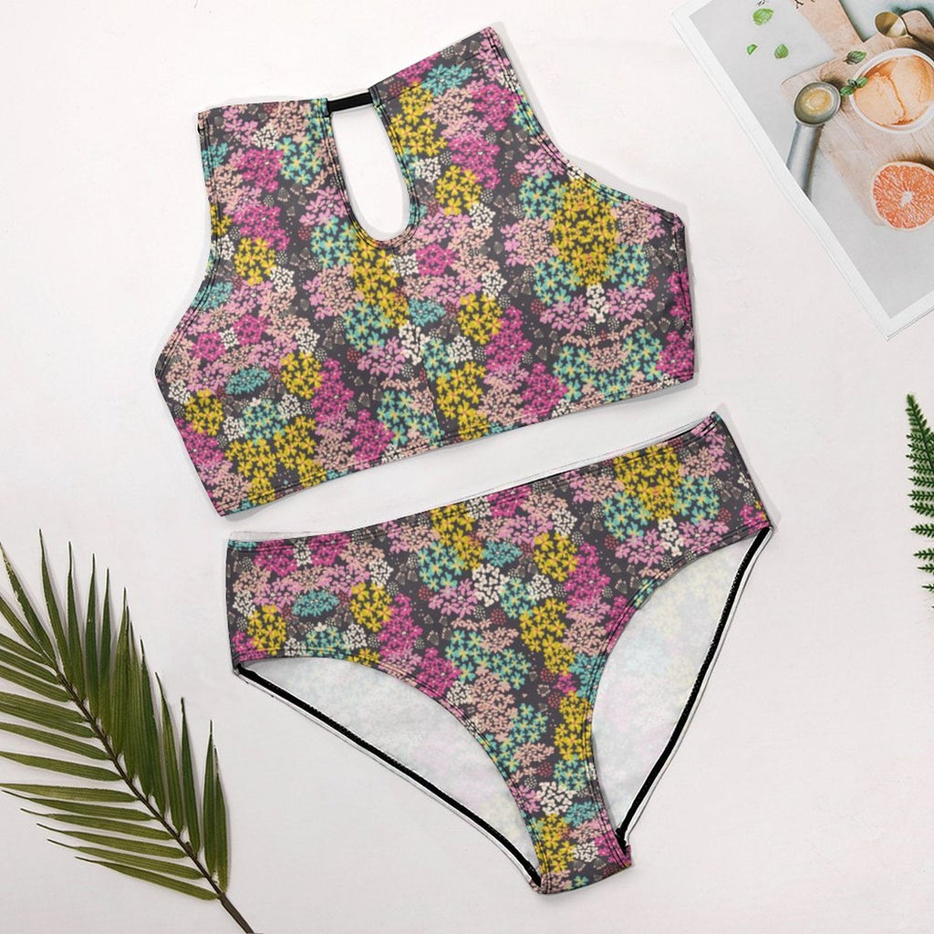 Summer Vibes Women's Two piece Swimsuit with High Neck Halter Top