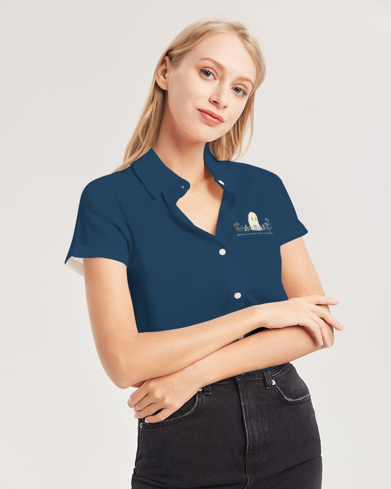 Invisible Ghost Series Women's All-Over Print Short Sleeve Button Up