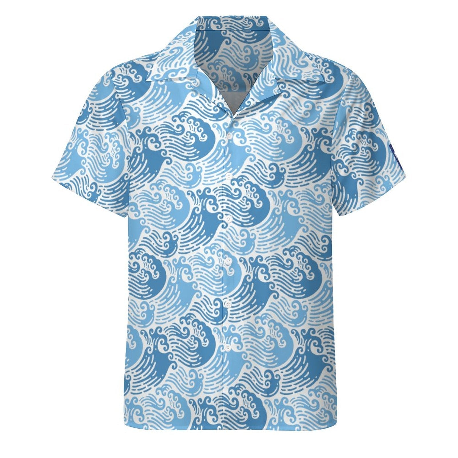 Cool Dad Collection: Men’s Blue Waves 2 Short Sleeve Button Down Shirt with Cuban Collar