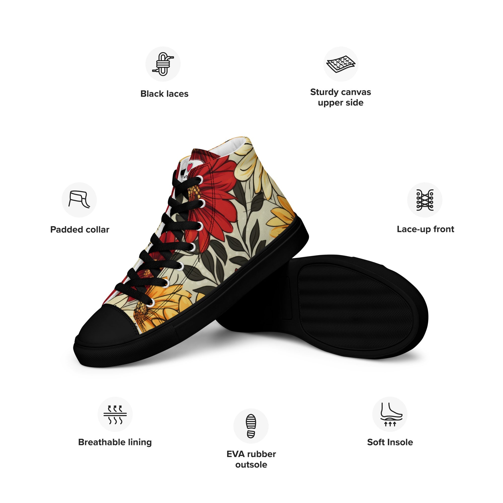 Floral Lover's Men's Botanical Style High Top Sneakers