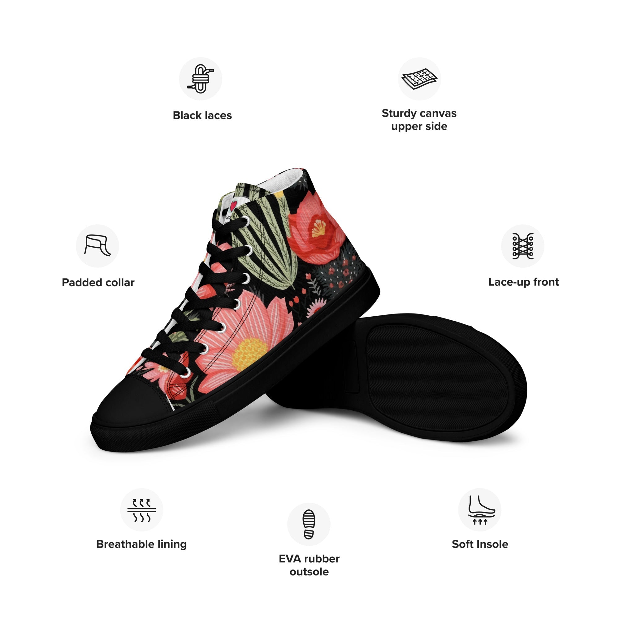 Floral Lover's Men's Botanical Style High Top Sneakers