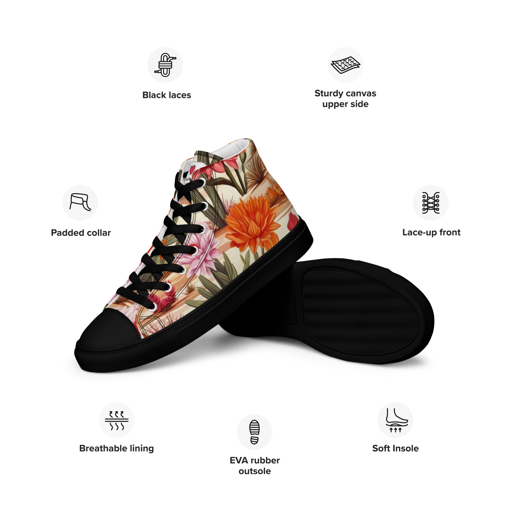 Floral Lover's Men's Botanical Style High Top Sneakers