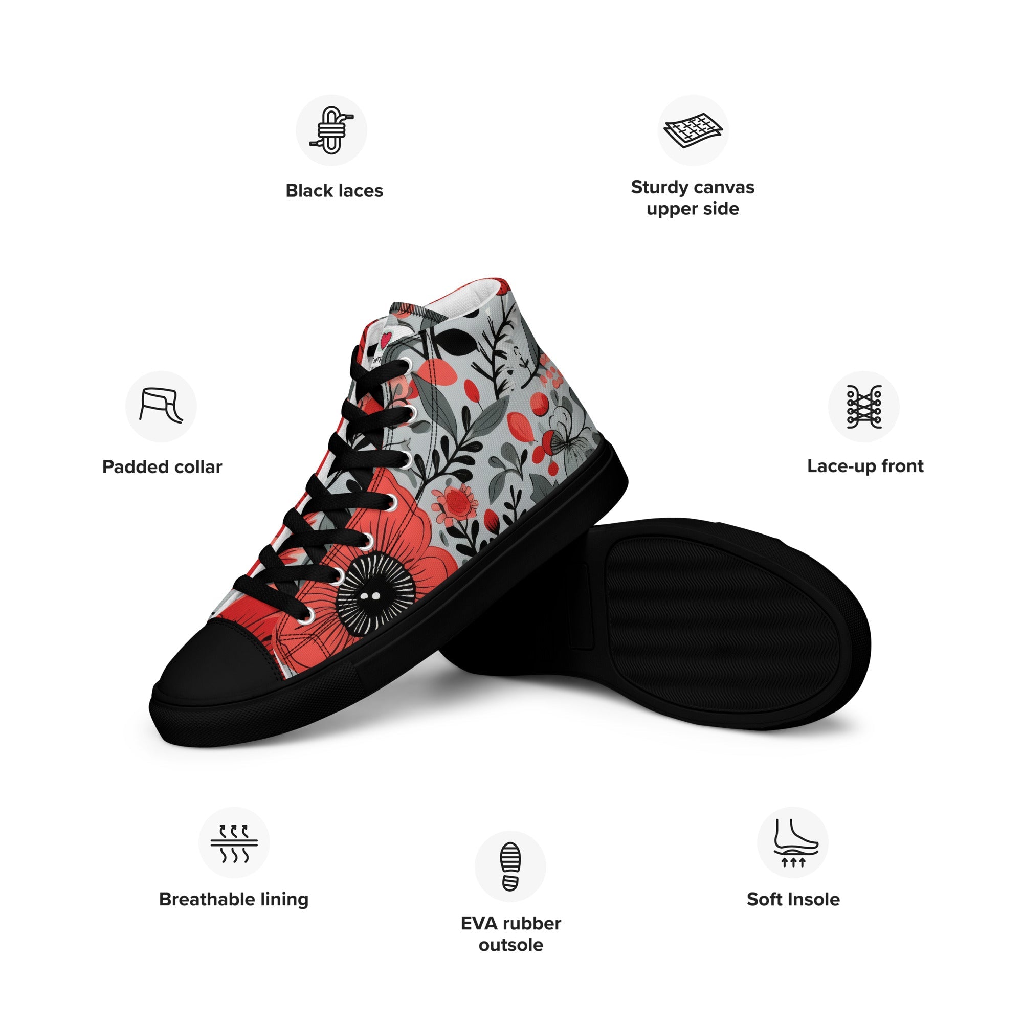 Floral Lover's Men's Botanical Style High Top Sneakers