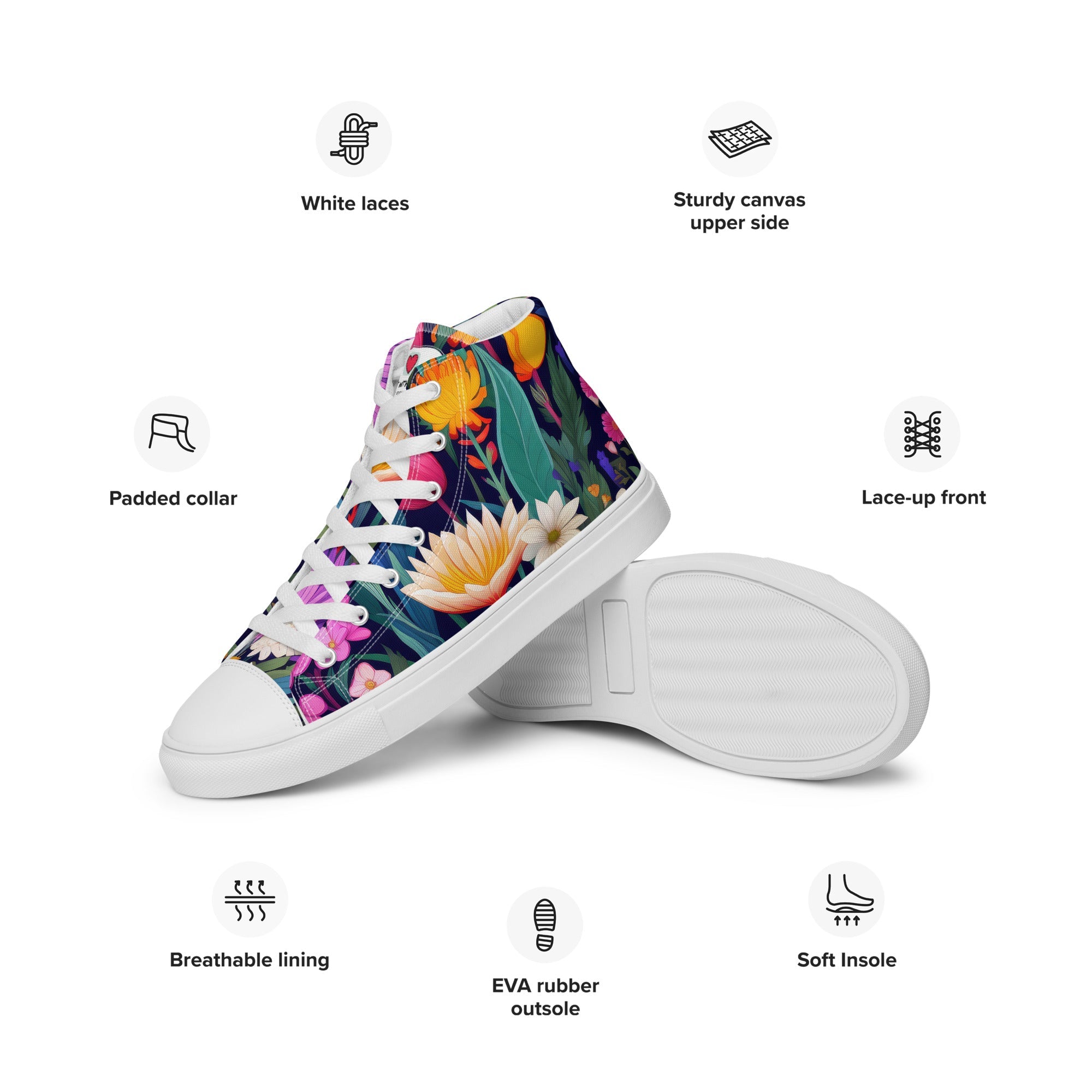 Floral Lover's Men's Botanical Style High Top Sneakers